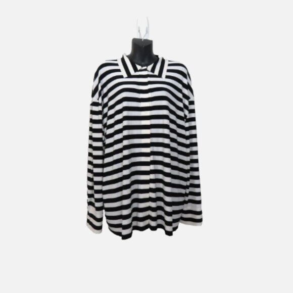 Norma Kamali size 34 XS Long Sleeve 1986 Shirt Striped Loose Relaxed Black White - Picture 1 of 5